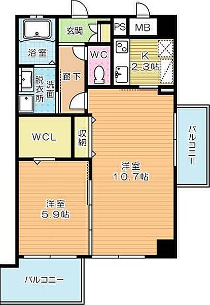 クレスト南小倉 701｜福岡県北九州市小倉北区木町３丁目(賃貸マンション2K・7階・46.75㎡)の写真 その2