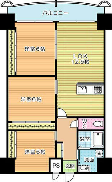 ロイヤルノースナイン 1602｜福岡県北九州市小倉北区馬借１丁目(賃貸マンション2SLDK・16階・66.00㎡)の写真 その2