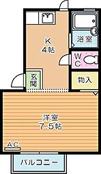 プレジールミスミ 1Kの間取図画像