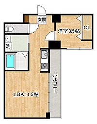 三萩野ビル 1LDKの間取図画像