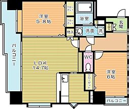 ニューサンリバー12番館 2LDKの間取図画像
