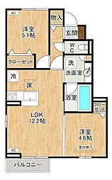 (仮称)D-ROOM下城野 2LDKの間取図画像