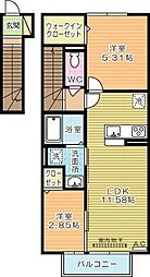 パープルシャイン蒲生 2LDKの間取図画像