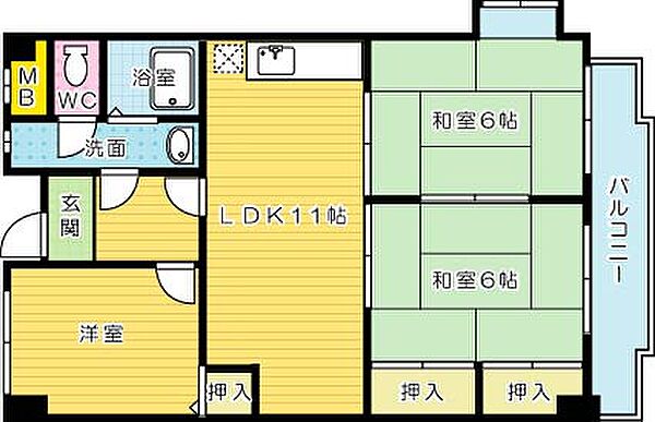 ラディア石田 501｜福岡県北九州市小倉南区下石田１丁目(賃貸マンション3LDK・5階・63.00㎡)の写真 その2