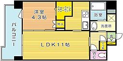 フェリシエ三萩野 1LDKの間取図画像