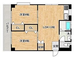 冨士ビル 2LDKの間取図画像