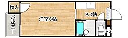 シャトレ天神2 1Kの間取図画像