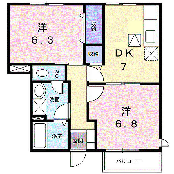 パレットタウン山端I 103｜香川県高松市国分寺町新居(賃貸アパート2DK・1階・48.46㎡)の写真 その2