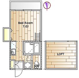ハビタ不動前 2階ワンルームの間取り