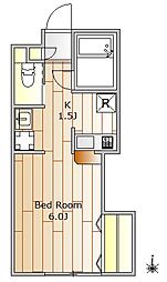 ペナテス松長 1階ワンルームの間取り