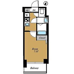 シティタワー武蔵小山レジデンス棟 ワンルームの間取図画像