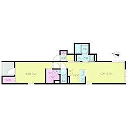 アンダンテ下馬 2階1LDKの間取り