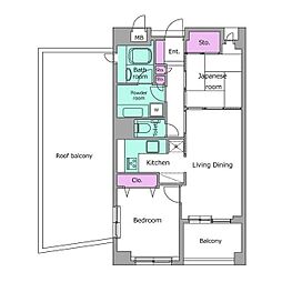 レジディア学芸大学 4階2LDKの間取り