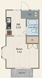 フラッティベル自由が丘I 1階1Kの間取り