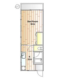 山水荘 1Kの間取図画像