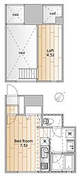 中央町アパートメント ワンルームの間取図画像