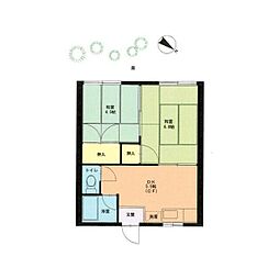 清水コーポ 1階2DKの間取り