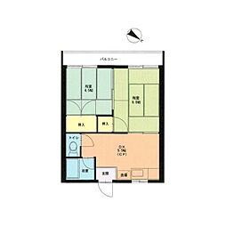 清水コーポ 2階2DKの間取り