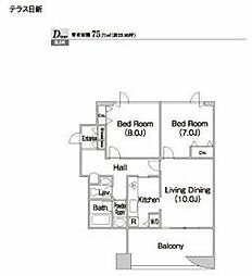 テラス日新 14階2LDKの間取り