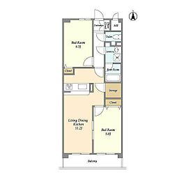 ウッドフィールド久が原 3階2LDKの間取り