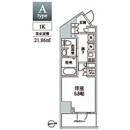 レジディア中延2 1Kの間取図画像