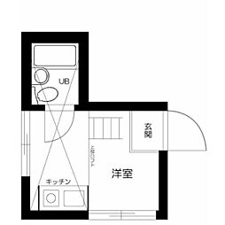 カルタス21駒場東大前 2階ワンルームの間取り