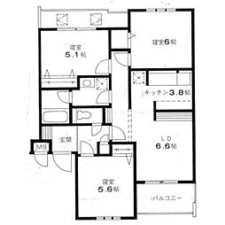 シダークレストあざみ野 3LDKの間取図画像