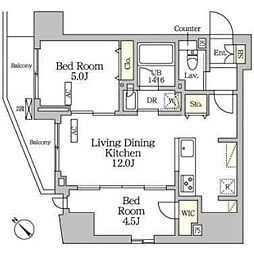 プライムガーデン大森 8階2LDKの間取り