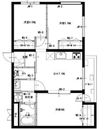 MIMOZA 4階3DKの間取り