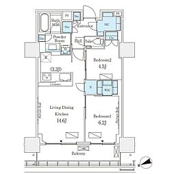 ロイヤルパークス品川 2LDKの間取図画像