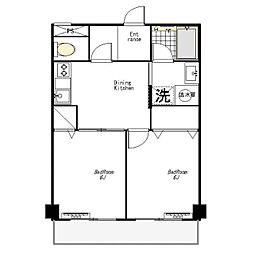 マンション芝公園 2DKの間取図画像