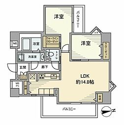 朝日ラ・パリオ等々力台 6階2LDKの間取り