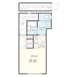 池上コーポ 2階ワンルームの間取り