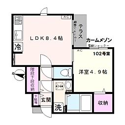 カームメゾン 1LDKの間取図画像