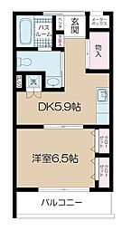 ルミエール綱島2号館 1DKの間取図画像