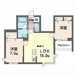 ウィズプラス等々力 2階2LDKの間取り