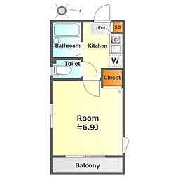 グランツ経堂 1Kの間取図画像