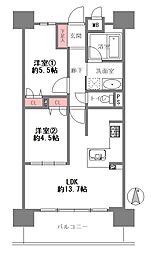 エスリード北田辺駅前 2LDKの間取図画像