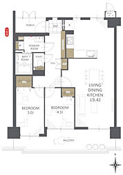 マイシティおおさか2番館 2LDKの間取図画像