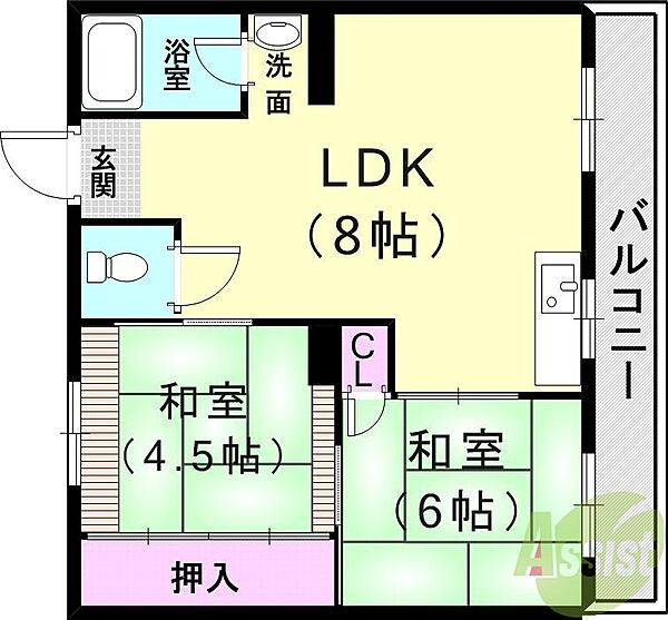 ジョイフル鈴蘭台A棟 ｜兵庫県神戸市北区鈴蘭台南町9丁目(賃貸マンション2LDK・2階・40.00㎡)の写真 その2