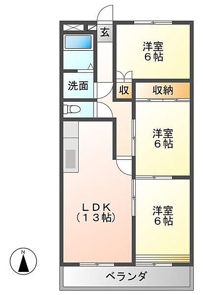 サンロレンツォ 3C｜岐阜県各務原市那加新加納町(賃貸マンション3LDK・3階・69.93㎡)の写真 その2