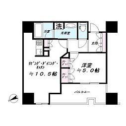 クレヴィアタワー大井町 THE RESIDENCE 2階1LDKの間取り