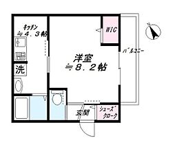 グリュネハイム 3階1Kの間取り