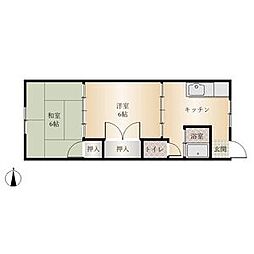 中村ハイツ 2Kの間取図画像