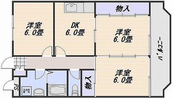 ニューマリッチフジモト 103｜広島県広島市佐伯区坪井２丁目(賃貸マンション3DK・1階・56.50㎡)の写真 その2