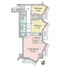 セルベコート立川 2LDKの間取図画像