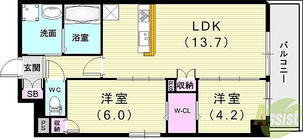 トリニティ豊中本町 504｜大阪府豊中市本町4丁目(賃貸マンション2LDK・5階・57.40㎡)の写真 その2