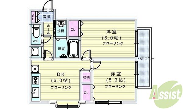 コートベージュ 203｜大阪府豊中市立花町1丁目(賃貸アパート2DK・2階・43.46㎡)の写真 その2