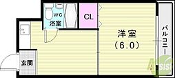 リオルート 1Kの間取図画像
