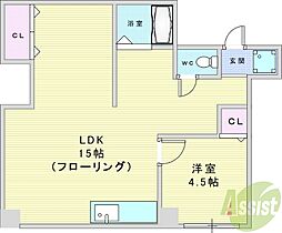 岡町リバクロスレジデンス 1LDKの間取図画像